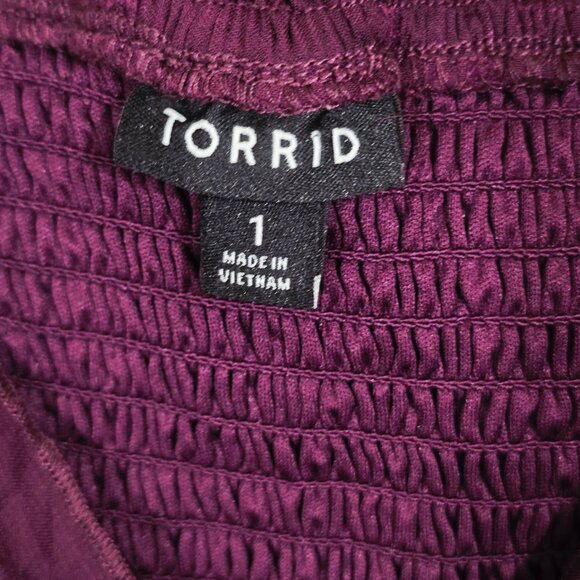 Torrid Mini Clip Floral Square Neck Tiered Pockets Dress Sz 1 Plum Pre-Owned - Picture 5 of 7